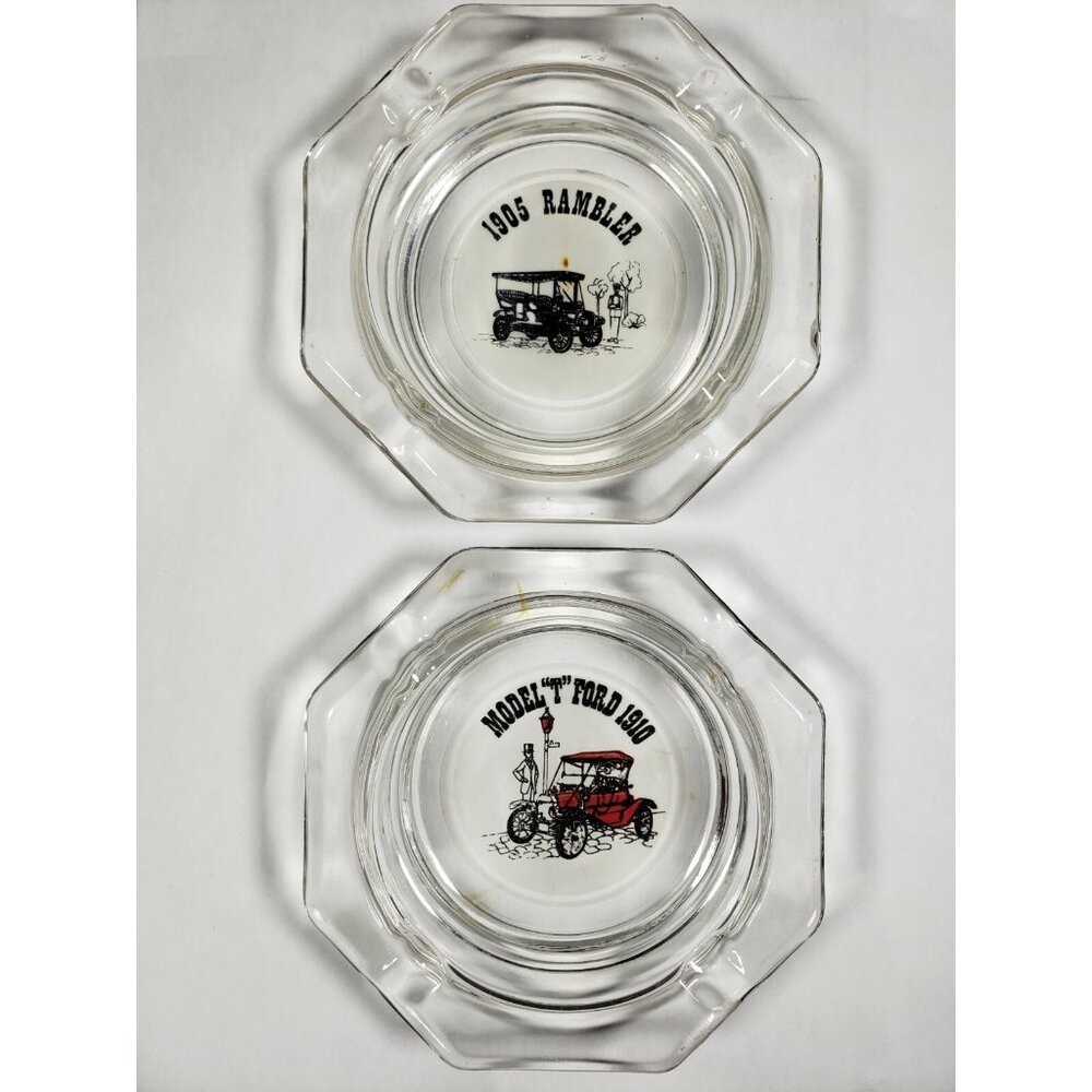 Model T Ford 1910 1905 Rambler Glass Ashtrays Antique Cars Man Cave